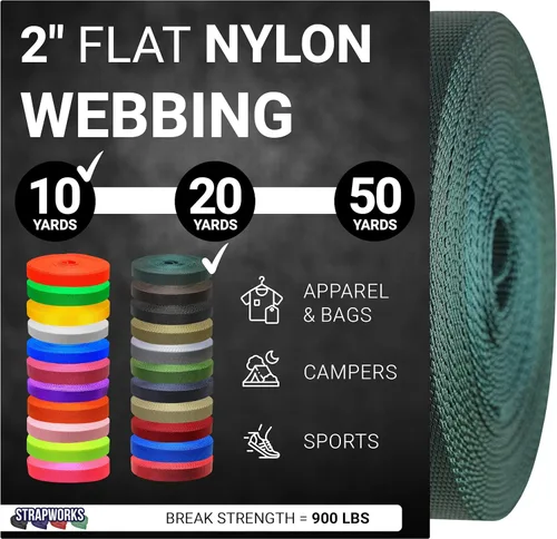 Miniatura 31 de Strapworks - Correa de nailon resistente de 2 pulgadas para cinturón, mochila, correa, collar, correa de perro, sujeción y más, 9, 18 o 45.7 metros