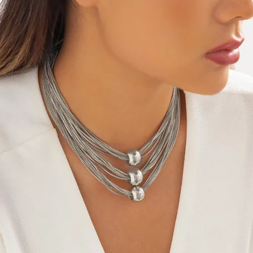 Miniatura 5 de Sixexey Collares de plata en capas con borlas, collar de cadena geométrica esfera, accesorios para mujer