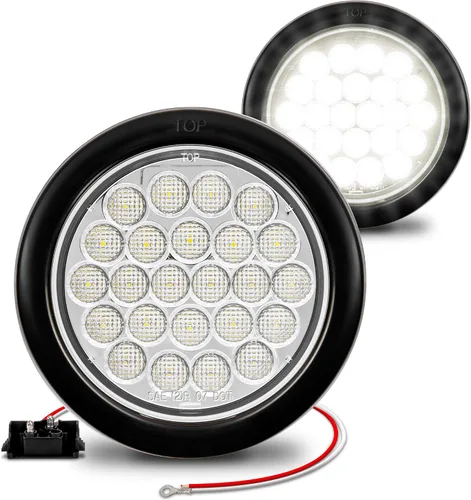 Miniatura 7 de Faro trasero redondo de 4 pulgadas con 24 LED de luz blanca clara, para reversa de camiones RV. Certificado DOT, ojal y enchufe incluidos Rojo