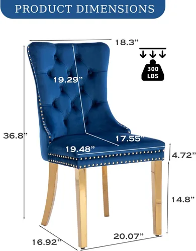 Miniatura 7 de Juego de 2 sillas de comedor de terciopelo tapizadas con ribete de cabeza de clavo y patas doradas chapadas en acero inoxidable para cocina