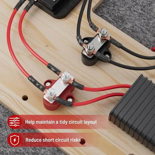 Miniatura 4 de RED WOLF Bloque de distribución de energía de 12 V 100 A, barra colectora de doble perno de 1/4", barra de bus terminal M6, poste de conexión