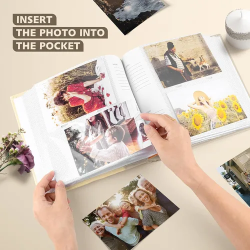 Miniatura 3 de Golden State Art, Álbum de fotos de piel sintética con capacidad para 200 fotos de 4 x 6 pulgadas con espacio de escritura de notas, ideal