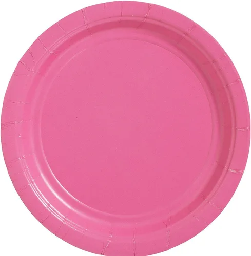 Platos de papel redondos de color rosa brillante, 6.75 pulgadas (50 unidades), esenciales resistentes y ecológicos, perfectos para celebraciones y