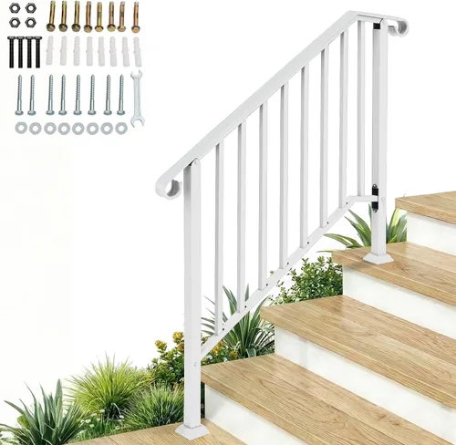 Miniatura 13 de Outvita Pasamanos para escalones al aire libre, pasamanos de hierro forjado para 2 o 3 escalones, pasamanos de transición con kit de instalación