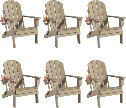 Miniatura 17 de Folding Adirondack Chairs Set, All-Weather Resistant HDPE Sturdy Outside Chairs with Cup Holder and Phone Stand, Lawn Chairs, 80% Pre-Installed Load