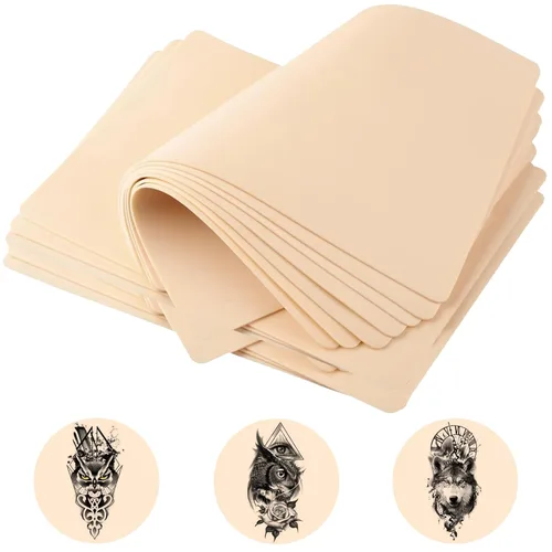 Miniatura 8 de Emalla 10 piezas de práctica de tatuajes de piel falsa de 7.4 x 5.6 pulgadas, piel falsa de doble cara para practicar y tatuar, práctica de tatuajes