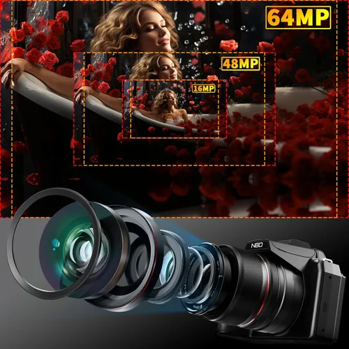 Miniatura 2 de NBD Cámaras digitales de 64 MP para fotografía, cámaras de vlogging de 8K para YouTube, zoom óptico de 16X, punto de viaje y disparo, cámaras
