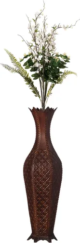Jarrón de piso de metal marrón de 34 pulgadas: elegante centro de mesa decoración del hogar, flor seca, flor artificial, decoración de sala de