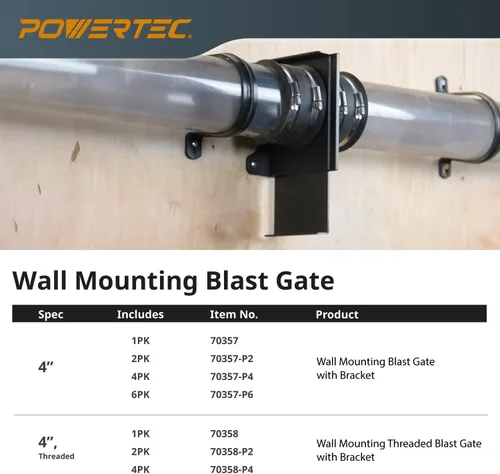 Miniatura 8 de POWERTEC 70358V Compuerta de Explosión de Montaje en Pared de 4 Pulgadas con Soporte, Accesorio de Recolección de Polvo Roscado - 1 Paquete