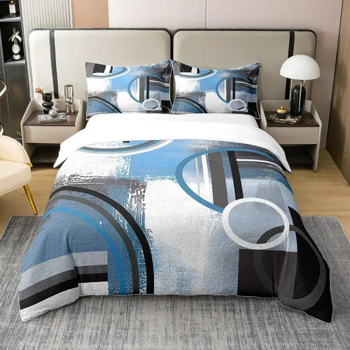 Miniatura 38 de Erosebridal Juego de ropa de cama de 100 % algodón a cuadros para niños y niñas, funda de edredón a cuadros, funda de edredón moderna geométrica