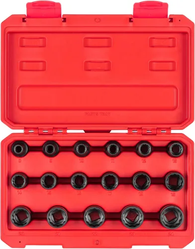 Miniatura 8 de TEKTON Juego de dados de impacto de 12 puntos de 1/2 pulgada de profundidad con funda, 17 piezas (0.315-0.945 in) SID92339