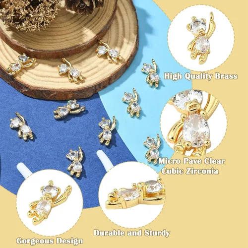 Miniatura 3 de KitBeads 5 dijes de oso de circonita cúbica chapados en oro de 18 quilates, lindos dijes de animales colgantes para hacer pulseras de joyería