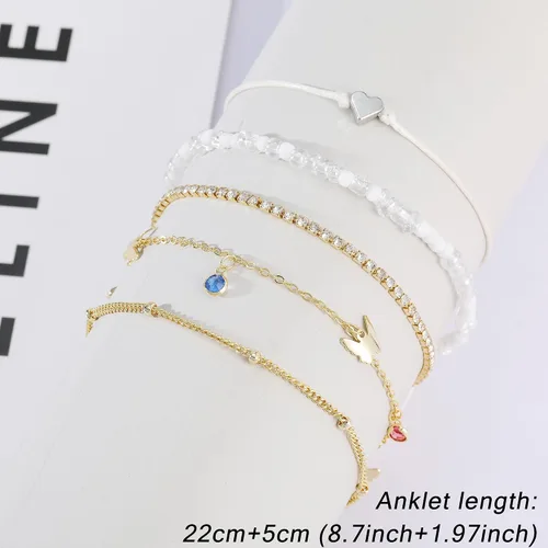 Miniatura 3 de 6 pulseras de tobillo para mujer, tobilleras de oro real de 14 quilates, impermeables, de espiga de espiga de oro Figaro, tobillera de eslabones