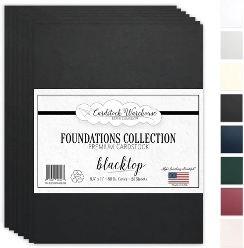 Cardstock Warehouse Foundations Blacktop - 8.5 x 11 pulgadas - 80 libras / 7.58 oz/m², papel de cartulina 100% reciclado de alta calidad, 25 hojas