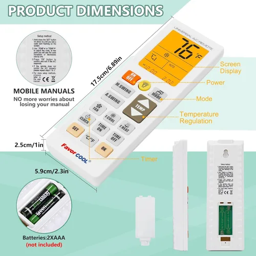 Miniatura 2 de Control remoto universal de aire acondicionado todo en uno LCD universal AC control remoto para Mitsubishi FUJITSU LG Midea Samsung Daikin Panasonic