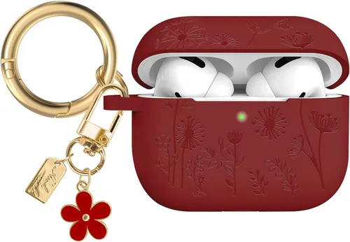Miniatura 8 de Funda con grabado de flores compatible con AirPods Pro 2 2022, funda de silicona para AirPods Pro de 2ª/1ª generación con bonito llavero de flores
