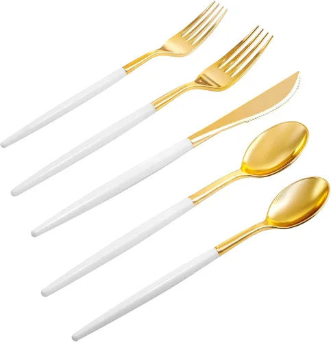Miniatura 11 de Rubtlamp 90 cubiertos negros de plástico, cubiertos desechables de graduación, utensilios resistentes incluyen 30 cuchillos desechables, 60