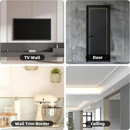 Miniatura 3 de Moldura de pared para despegar y pegar de 26.2 pies, moldura flexible en forma de D, color dorado mate para salpicaduras, espejos, paredes, ventanas