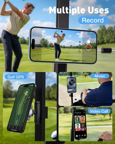 Miniatura 6 de Soporte magnético de aleación para carrito de golf: soporte de teléfono para carrito de golf con rotación de 360°, regalos únicos de golf