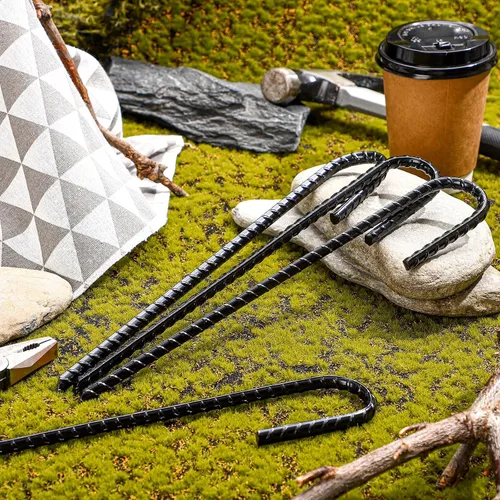 Miniatura 4 de Sadnyy Paquete de 36 estacas de refuerzo resistentes de 12 pulgadas con gancho en J, estacas de acero negro para jardín, trampolín, tienda