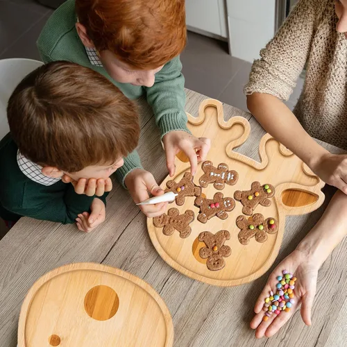 Miniatura 4 de Whaline 2 bandejas de servir de Navidad, tabla de queso de bambú y reno, tablas de aperitivos de Navidad, platos de servir pan, charcutería