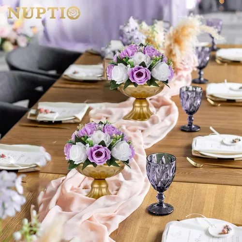 Miniatura 3 de NUPTIO Centros de mesa de boda de flores para mesas, 10 piezas de 9.5 pulgadas de diámetro, flores artificiales color lila y blanco, bola de rosas