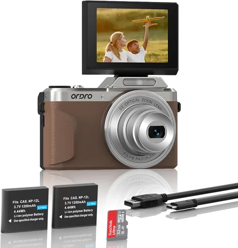 Miniatura 9 de Cámaras digitales de 64MP para fotografía, cámara compacta ORDRO D27 4K, enfoque automático con zoom óptico 6X y antivibración, pantalla abatible