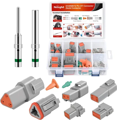 Miniatura 13 de Nilight Kit de conectores DT de 2 pines, 3 juegos de tamaño 16 contactos sólidos, terminal macho hembra impermeable para conectores de la serie DT