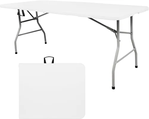 Mesa plegable de plástico de 6 pies, mesa de picnic portátil al aire libre, para campamento, fiesta, boda, picnic, con cerradura, asa, color blanco