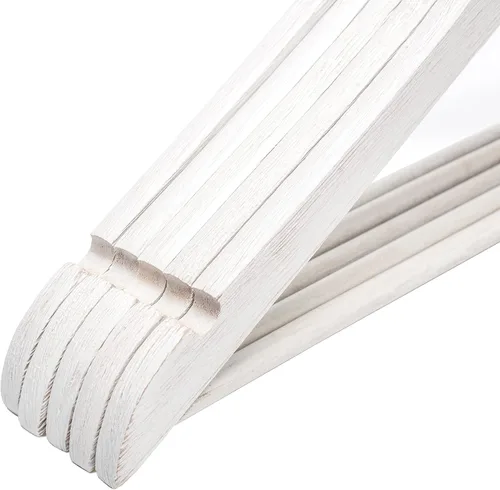 Miniatura 9 de 10 perchas blancas vintage – Perchas de madera de primera calidad para camisas, vestidos, abrigos, pantalones – Juego de perchas rústicas