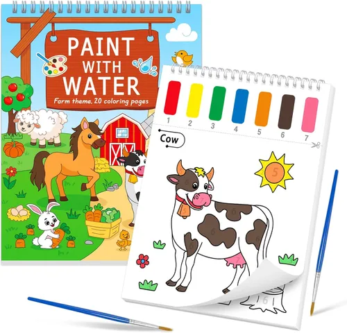 Miniatura 10 de Libros de pintar con agua SOCOLER para niños pequeños, papeles de pintura de acuarela sin desorden con tema de tráfico para niños, kit de pintura
