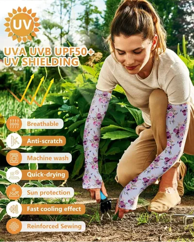 Miniatura 2 de 2 Pairs Gardening Sleeves for Women Sun Protection Arm Sleeves for Women Anti-Slip Floral Gardening Sleeves 03