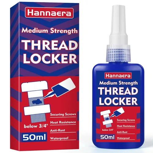 Hannaera Bloqueador de roscas azul de 50 ml/1.69 onzas líquidas de resistencia media, para tuercas, pernos, sujetadores y metales, bloqueador de