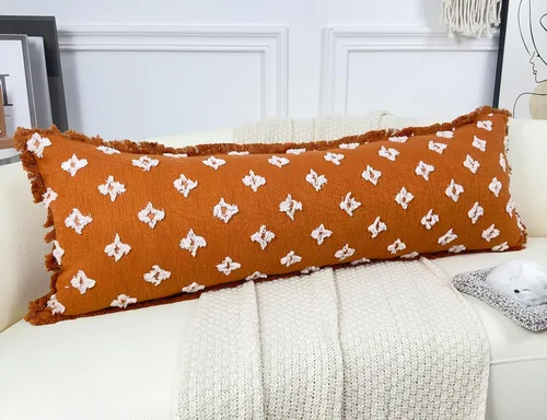 Miniatura 11 de Funda de almohada lumbar larga bohemia de 12 x 36 pulgadas con flecos de borlas, funda de almohada lumbar extra decorativa con patrón de flores 3D