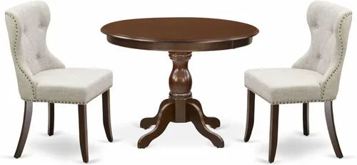 Miniatura 16 de East West Furniture HBSI3-ABK-48 - Juego de muebles de comedor de 3 piezas que contiene una mesa de comedor redonda con pedestal y 2 sillas