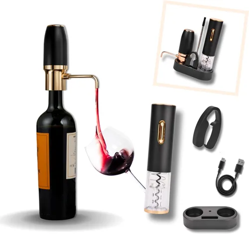 Miniatura 10 de Sip & Shimmer Aireador de vino eléctrico, aireador moderno, dispensador de vino eléctrico, vertedor de vino negro y dorado, bomba de vino