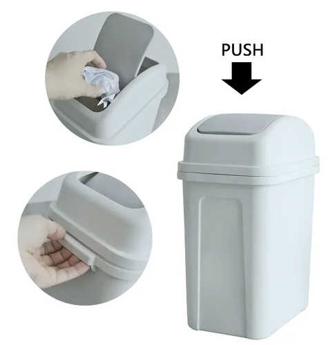 Miniatura 3 de Teyyvn Cubo de basura de plástico de 7 litros/1.8 galones, bote de basura pequeño con tapa abatible (ligeramente gris)
