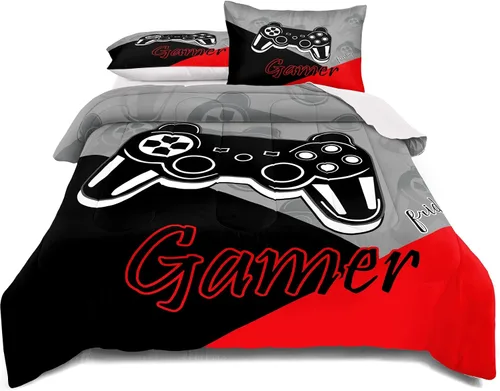 Miniatura 13 de Juego de ropa de cama para videojuegos tamaño individual, juego de edredón gamer para niños, niñas y adolescentes, microfibra suave, coloridos