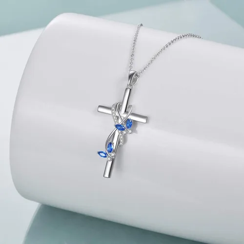 Miniatura 4 de POPLYKE Collar de cruz para mujer, plata de ley 925, collar con colgante de cruz, joyería de animales, regalos de Navidad para mujeres, madre