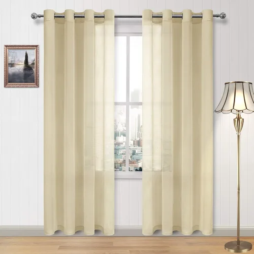 Miniatura 188 de DWCN Cortinas traslúcidas color verde frijol para sala de estar y dormitorio - Cortinas voile con aspecto de lino sintético con ojales en la parte
