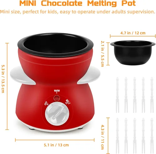 Miniatura 5 de Mini olla para fundir chocolate, fuente de fondue de chocolate, máquina calentadora de 8.79 onzas para chocolate con leche, queso, mantequilla, Rojo