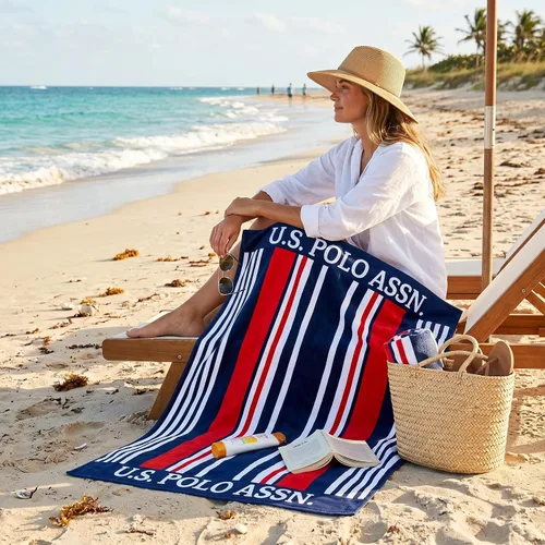 Miniatura 5 de U.S. Polo Assn. Toalla de playa de gran tamaño (40 x 70 pulgadas), diseño náutico a rayas, de lujo, algodón de felpa de calidad de hotel para baño
