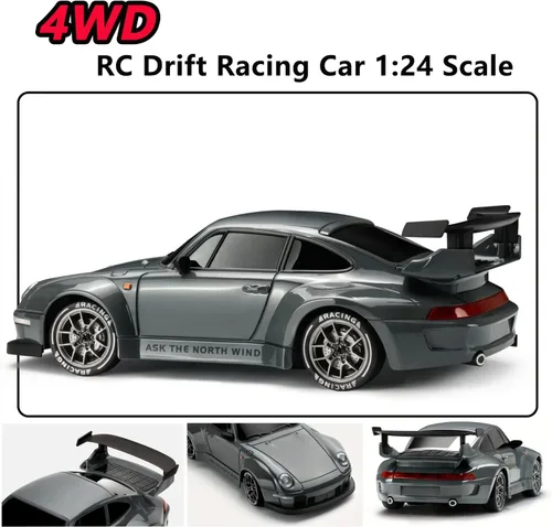 Miniatura 6 de Auto de Deriva RC, Vehículo de Control Remoto Escala 1:24 con Luces LED, Neumáticos de Deriva y Dos Baterías, Idea de Regalo de Juguete Deportivo