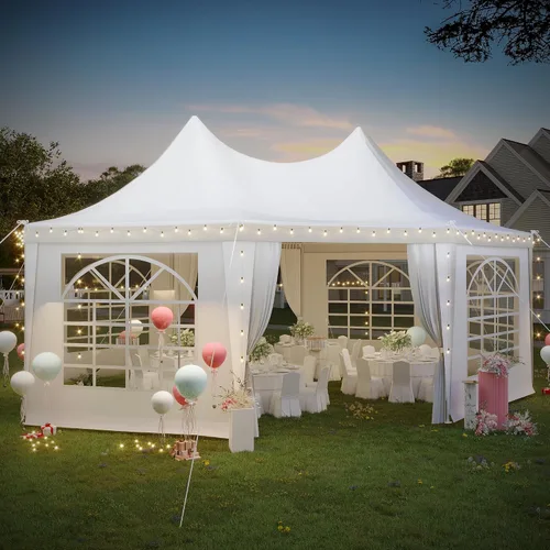 EROMMY Tienda de campaña para fiestas de 20 x 15 pies, boda blanca, toldo octogonal resistente con 6 paredes laterales extraíbles, 6 ventanas de