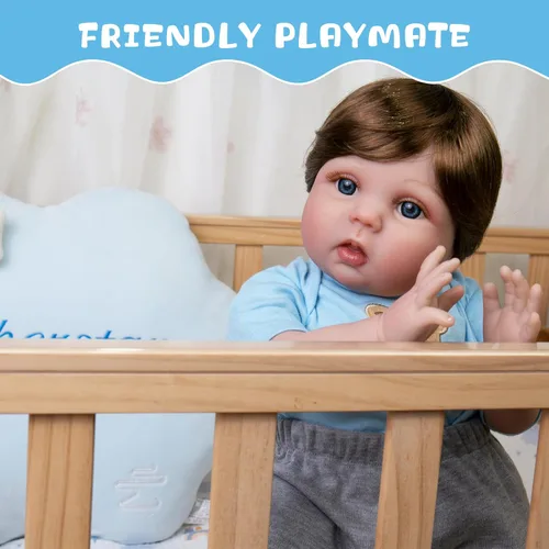 Miniatura 7 de EKOKIZ Muñecas de bebé Reborn de 22 pulgadas, muñecas de bebé de la vida real, cuerpo de tela suave, muñeca realista para niños con ropa