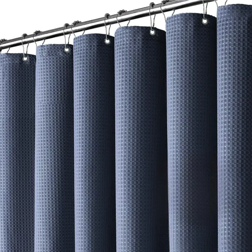 Miniatura 10 de Inhousolu - Cortina de ducha de tela, tejido de gofre, poliéster de 7.07 oz/m², dobladillo pesado, ganchos de metal incluidos, repelente al agua
