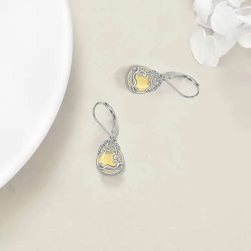 Miniatura 290 de Aretes colgantes con forma de lágrima de filigrana de piedra lunar de plata de ley 925 con cierre de palanca para mujer, regalos de joyería