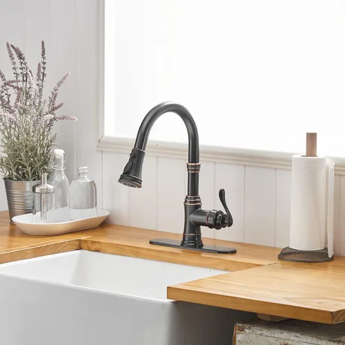 Miniatura 3 de Grifo de cocina negro mate con rociador extraíble, grifo de 3 funciones para fregadero de cocina, mango único, arco alto, cabezal de rociador