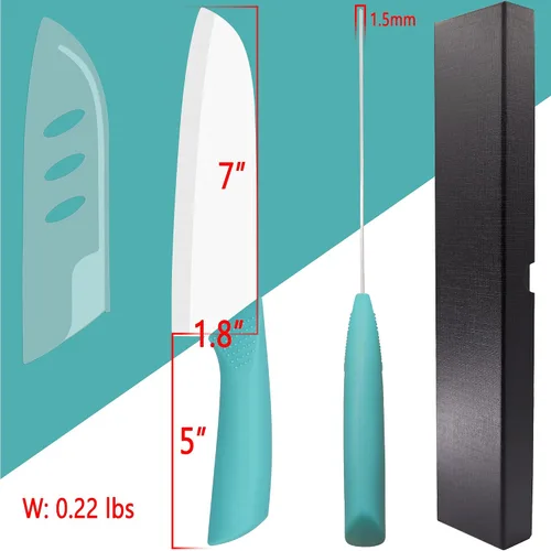 Miniatura 7 de Cuchillo de cerámica – Cuchillo Santoku de chef de 7 pulgadas – Cuchillo de cocina de cerámica afilado con cubierta de funda