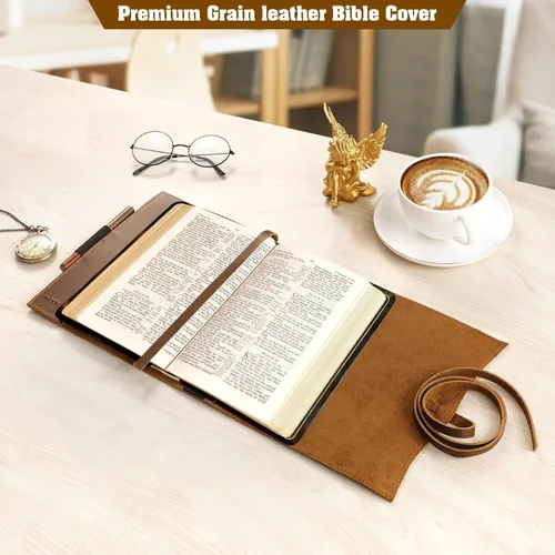 Miniatura 4 de Jack&Chris Funda de Cuero para Biblia, Funda de Libro de Cuero para Hombres y Mujeres, Funda para Biblia con Correa Portabiblia Regalos, JC61-8L